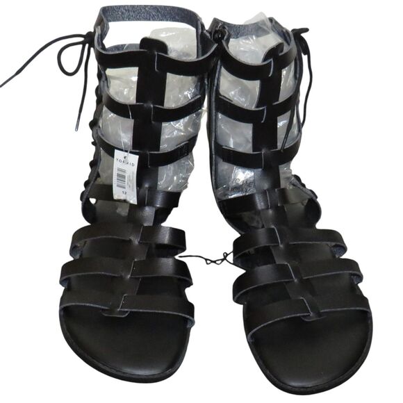 Torrid Black Faux Leather Lace Up Zip Up Gladiator Sandals Women's 12WW - Picture 1 of 5